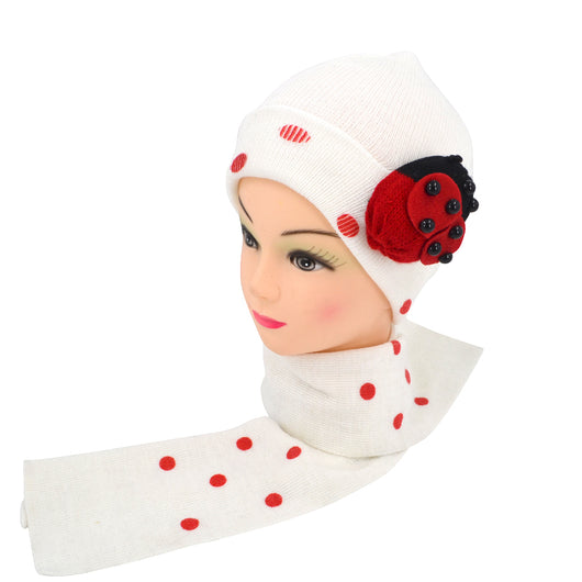 Childrens Ladybird Knitted Hat & Scarf Set - White (10 PCs) image 1