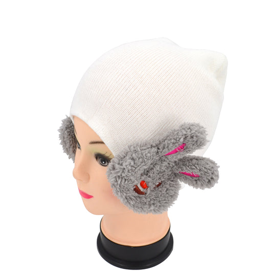 Children Winter Warm Knit Rabbit Ear Hat - White (10 PCs) image 1