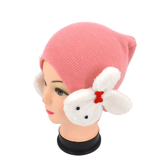 Children Winter Warm Knit Rabbit Ear Hat - Pink (10 PCs) image 1