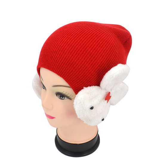 Children Winter Warm Knit Rabbit Ear Hat - Red (10 PCs) image 1