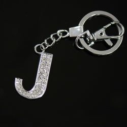 Diamante Letter J Keyring - Silver image 1