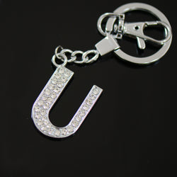 Diamante Letter U Keyring - Silver image 1