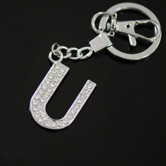 Diamante Letter U Keyring - Silver image 1