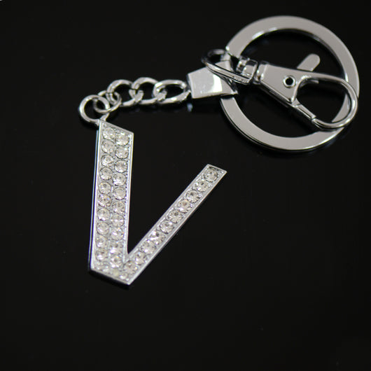 Diamante Letter V Keyring - Silver image 1