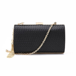 Woven Clutch With Chain Tassel - Black image 1