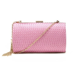 Woven Clutch With Chain Tassel - Pink image 1