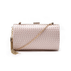 Woven Clutch With Chain Tassel - Champagne image 1