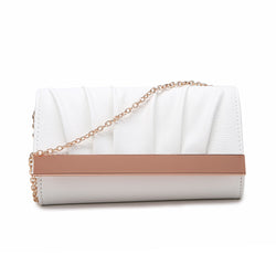 Textured Faux Leather Style Pleated Clutch Bag - White image 1