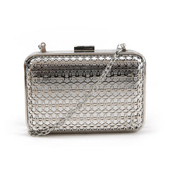 Geometric Floral Embossed Clutch - Silver image 1