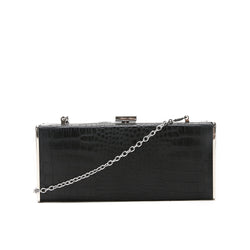 Metallic Mock Croc Clutch - Black image 1