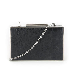 Box Mock Croc Evening Bag - Black image 1