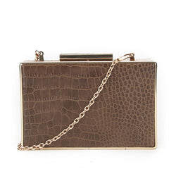 Box Mock Croc Evening Bag - Brown image 1