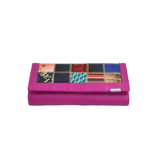 Pink - Ladies Long Patchwork Real Leather Purse - Rose image 1