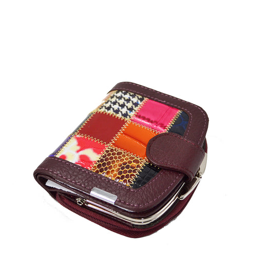 Ladies Small Patchwork Real Leather Purse - Mulberry image 1