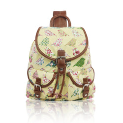 Birds and Flowers Print Retro Style Rucksack - Beige image 1