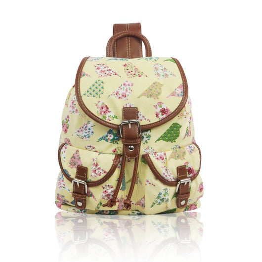 Birds and Flowers Print Retro Style Rucksack - Beige image 1