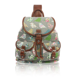 Birds and Flowers Print Retro Style Rucksack - Grey image 1