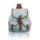 Birds and Flowers Print Retro Style Rucksack - Light Blue image 1