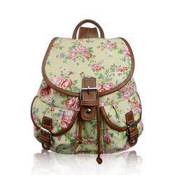 Vintage Flowers Print Retro Style Rucksack - Beige image 1