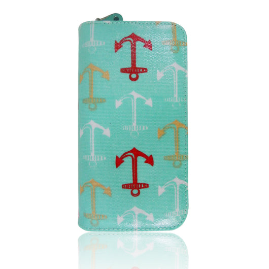 Anchor Print Long Purse - Turquoise image 1