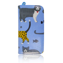 Mixed Cat Print Long Purse - Light Blue image 1