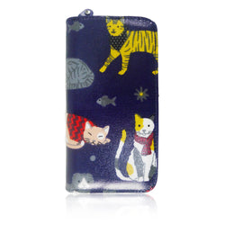 Mixed Cat Print Long Purse - Dark Blue image 1