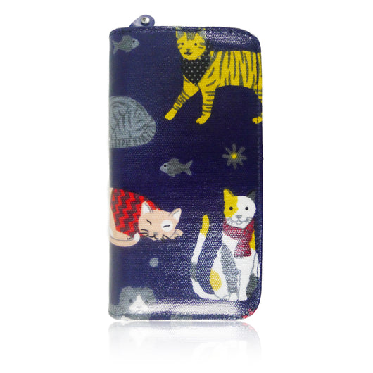Mixed Cat Print Long Purse - Dark Blue image 1