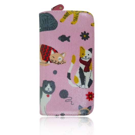 Mixed Cat Print Long Purse - Pink image 1