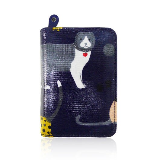 Mixed Cat Print Small Purse - Dark Blue image 1
