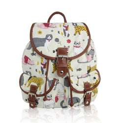 Mixed Cat Retro Rucksack -Beige image 1