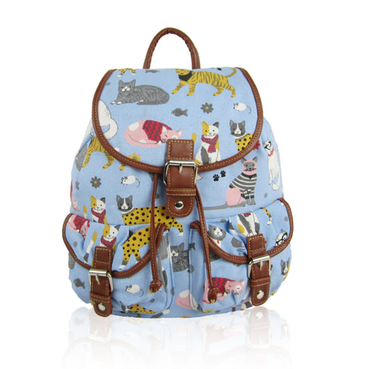 Mixed Cat Retro Rucksack - Light Blue image 1