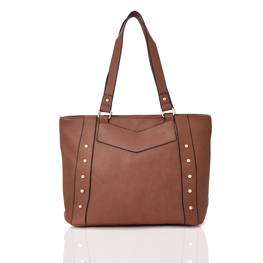 Layla Stud Detail Tote - red brown image 1