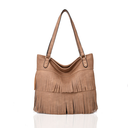 Evelyn Fringed Shopper - light khaki image 1