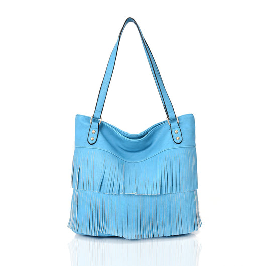 Evelyn Fringed Shopper - light blue image 1