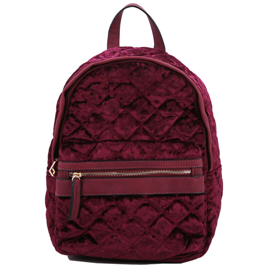 Quilted Velour Backpack - Burgundy image 1