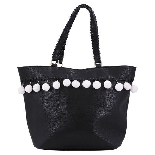 Summer Pom Pom Tote - Black image 1