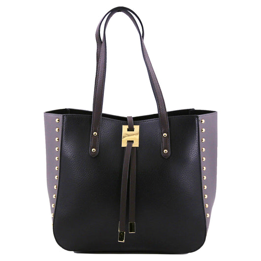 Medium Studded Shopper With Bag Inside - Black image 1