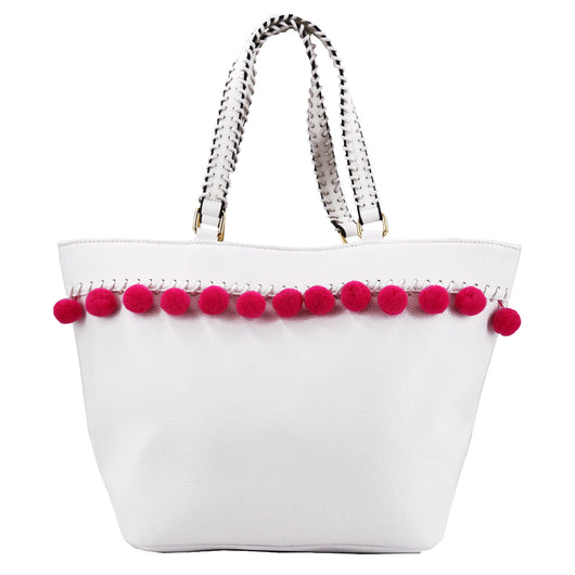 Summer Pom Pom Tote - White image 1