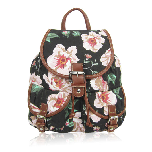 Large Flower Retro Rucksack - Black image 1