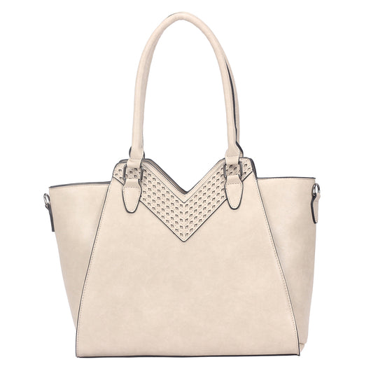 Talia V-Cut Angular Handbag - Beige image 1