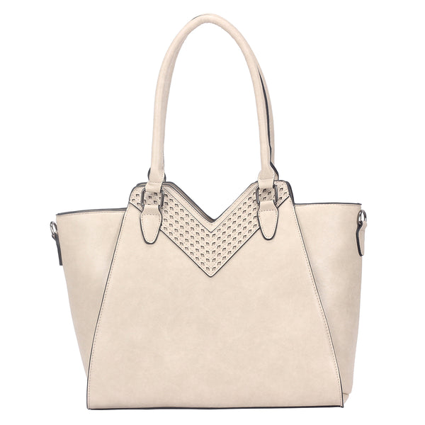 Talia V-Cut Angular Handbag - Beige image 1