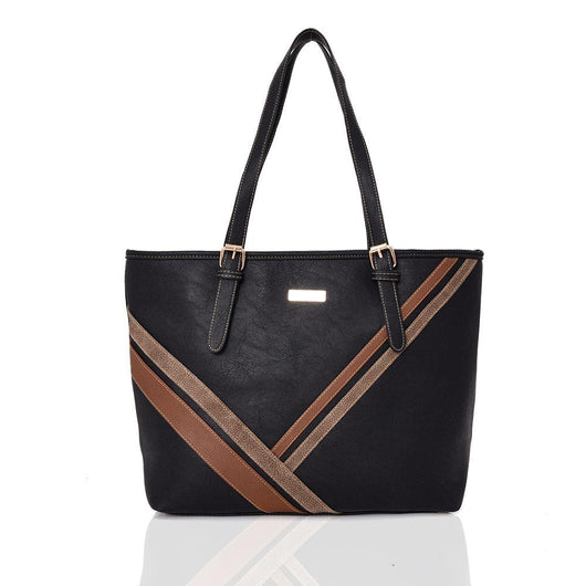 Abhy stripe detail tote - BLACK image 1