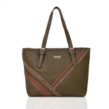 Abhy stripe detail tote - DK GREEN image 1