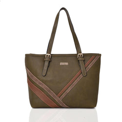 Abhy stripe detail tote - DK GREEN image 1