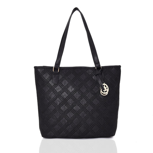 Agnese criss cross pattern tote - BLACK image 1