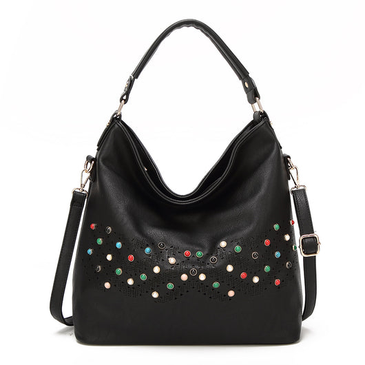 Shaylee Tassel And Bead Slouch Tote Bag - Black image 1