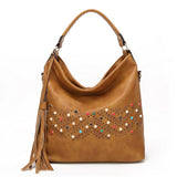 Shaylee Tassel And Bead Slouch Tote Bag - Tan image 1