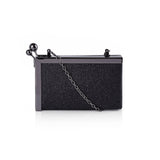 Metal Framed Side Ball Clasp Box Clutch Bag - Black image 1