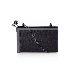 Metal Framed Side Ball Clasp Box Clutch Bag - Black image 1