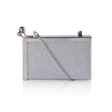 Metal Framed Side Ball Clasp Box Clutch Bag - Silver image 1